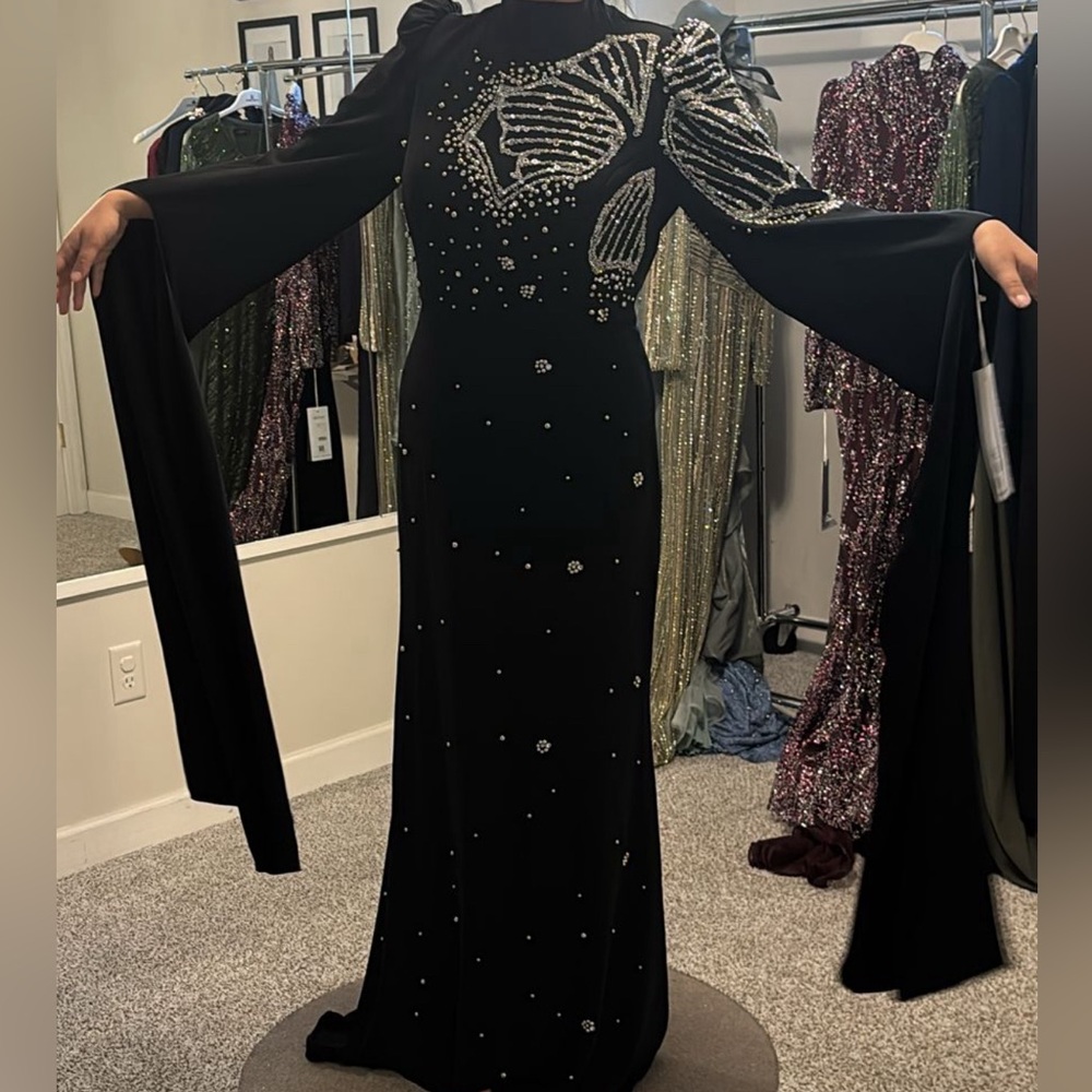 Black modest evening gown